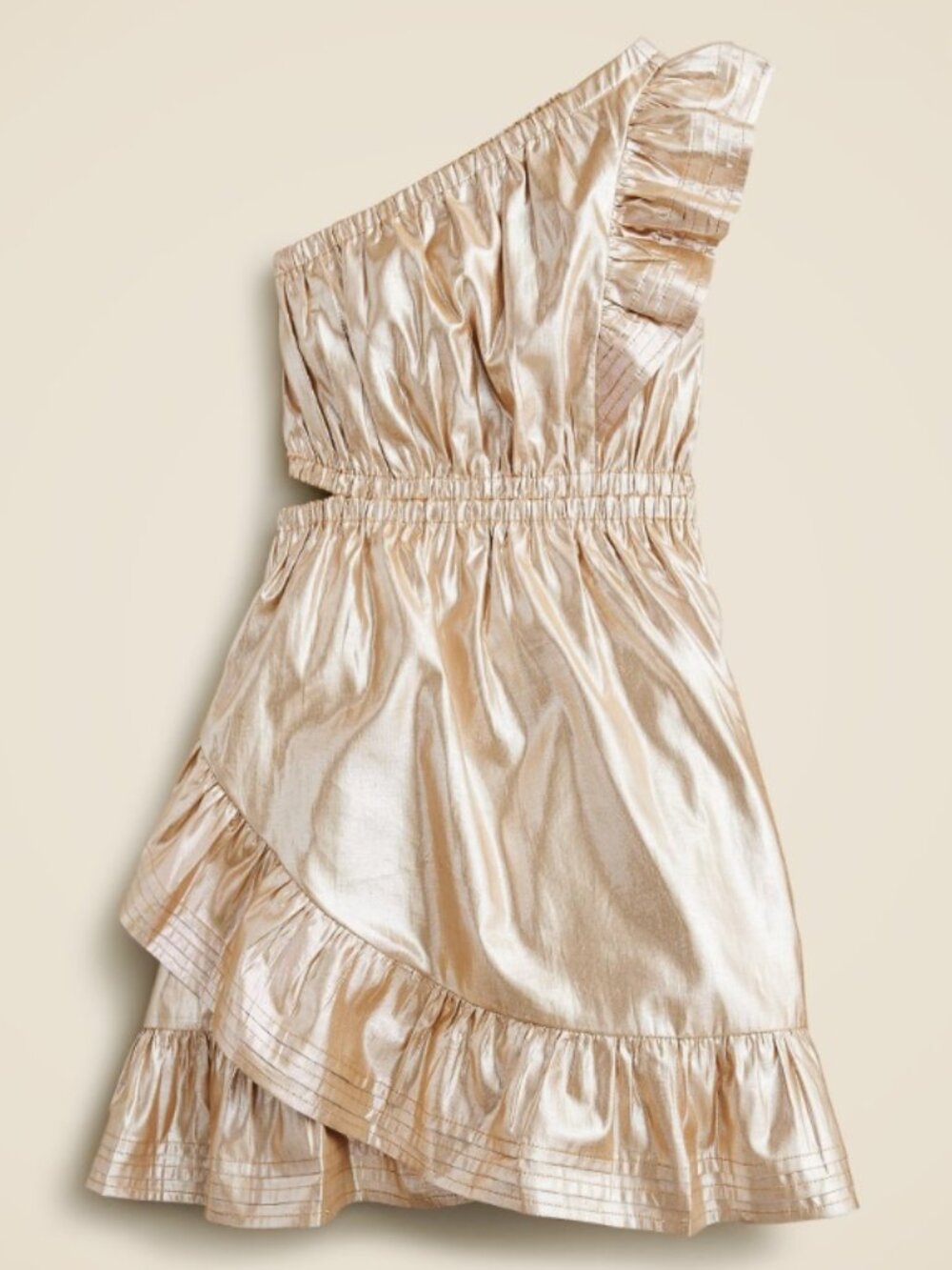 J.Crew Girl's Gold Metallic One shoulder Dress Size 10 NWT